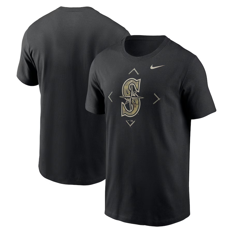Men 2025 MLB Seattle Mariners Nike Black T-shirt->mlb t-shirts->Sports Accessory